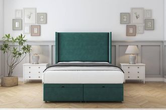 Comfort Beds Madrid Plush Ottoman Bed Set With 54 Wingback Headboard in Emerald | Size: Double