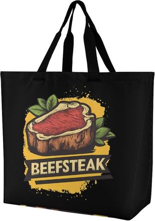 Generic Vintage Beefsteak Reusable Shopping Bags Large Capacity Grocery Bag Heavy Duty Tote for Women 40x40x16cm