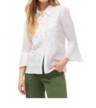 Johnny Was Carmelita Ruffle Sleeve Shirt In White