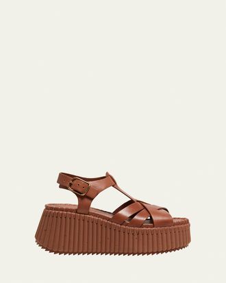 Chlo&eacute; Nama Leather T-Strap Platform Sandals