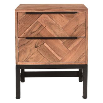 Miliboo Comodino motivo spina di pesce massello di acacia e metallo nero stick