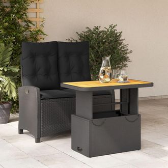 vidaXL Set Comedor De Jard&iacute;n 2 Pzas Con Cojines Rat&aacute;n Sint&eacute;tico Negro Vidaxl
