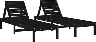 vidaXL Vidaxl - Tumbonas 2 Unidades Madera Maciza De Pino Negro 199,5x60x74 Cm