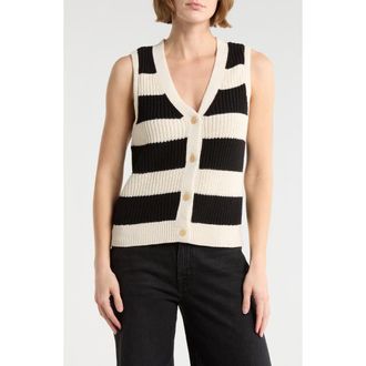 Sanctuary Stripe Cotton Sweater Vest in Chalk White/Black at Nordstrom Rack, Size X-Large