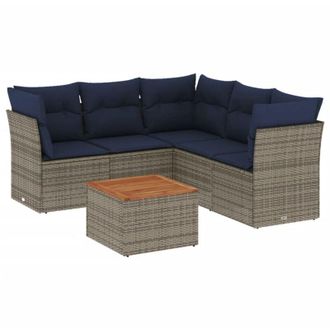 vidaXL Set De Sof&aacute;s De Jard&iacute;n 6 Pzas Con Cojines Rat&aacute;n Sint&eacute;tico Gris Vidaxl