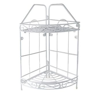 Trade Shop Trade Shop - Mensola Angolare Angoliera 2 Ripiani Porta Oggetti Bagno Metallo Bianco 52527