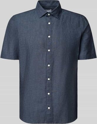 Jake*s Slim Fit Freizeithemd aus Leinen-Mix in Jeansblau, Gr&ouml;&szlig;e XL