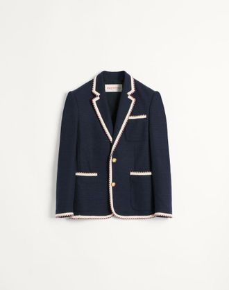 Valentino Giacca Monopetto In Jersey Di Cotone Con Piping In Torchon Uomo NAVY 44