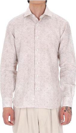 Barba Camicia Dandylife floreale in lino-cotone - Heren - Casual Overhemden - Beige - 3XL - Katoen - Overhemden