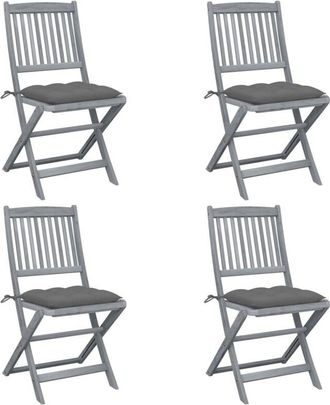 vidaXL Vidaxl - Sillas De Jard&iacute;n Plegables 4 Uds Cojines Madera Maciza Acacia