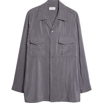 Christophe Lemaire Dry Silk Blend Button-Up Shirt in Aluminium at Nordstrom, Size 40 Us