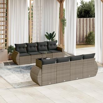 vidaXL Set De Muebles De Jard&iacute;n 9 Pzas Y Cojines Rat&aacute;n Sint&eacute;tico Gris Vidaxl
