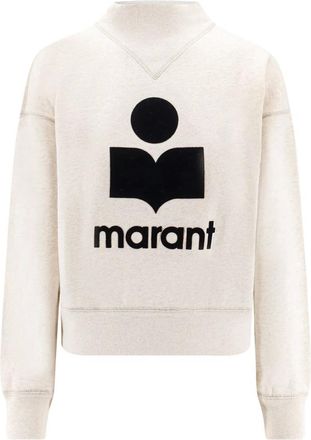 Isabel Marant Hoodies & sweatvesten, Dames, Beige, L, Katoen, Geribbelde Trui met Ge flockte Logo Print