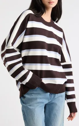 Free People Alma Striped Pullover Sweater in Choclate Combo at Nordstrom, Size X-Large
