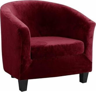 OEM Juego De Dos Fundas De Terciopelo Para Sill&oacute;n Club, El&aacute;sticas, Con Coj&iacute;n (rojo Vino)