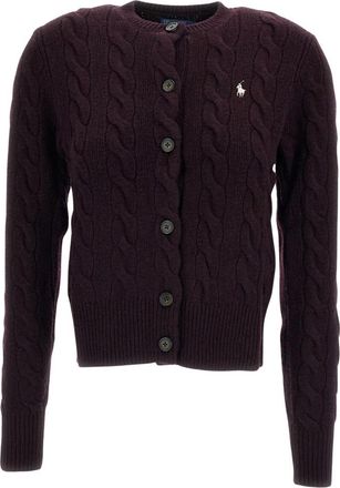 Polo Ralph Lauren Kabelgebreide Cardigan - Dames - Vesten - Paars - XS - Wol - Truien & Vesten