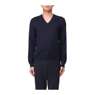 Fay V-neck Knitwear, male, Blue, Size: S Merino Wool VNeck Sweater