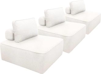 Sweeek Sof&aacute; modular en tejido borreguito, 3 plazas, crema