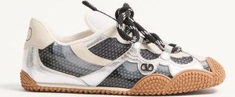 Valentino Garavani Amphibia Sneaker in Rubberised Calfskin and Laminated Nappa Woman BLACK 35.5