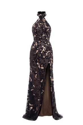 Saiid Kobeisy Halter Neck Embroidered Tulle Dress
