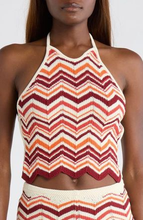Kulani Kinis Chevron Knit Halter Crop Top in Toffee Twist at Nordstrom, Size X-Small