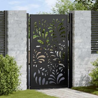 Berkfield Home Garden Gate Black 105x155 cm Steel Wave Design