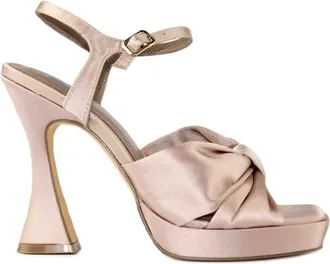 Bibi Lou Satijnen Platform Sandalen - Dames - Sandalen met hakken - Beige - 37 EU - Satijn - Schoenen
