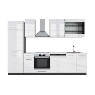 Vicco Mueble De Cocina Fame-line, Blanco Brillo/antracita, 300 Cm, Et M&aacute;rmol