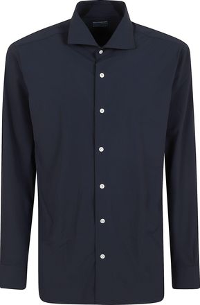 Barba Navy Blue Spread Collar Lightweight Cotton Shirt