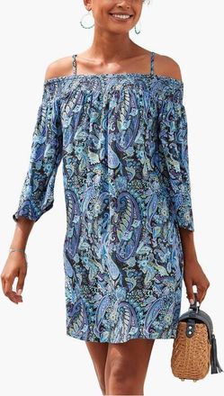 Lascana Off Shoulder Patterned Dress in Blue Multi at Nordstrom, Size 12