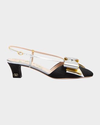 Valentino Garavani Bowow Moire Colorblock Slingback Pumps
