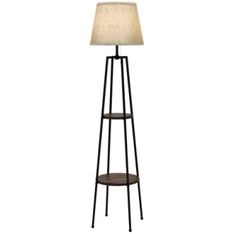 HOMCOM Homcom - Lampada Da Terra In Metallo E Mdf Con Paralume In Tessuto Nero E Marrone