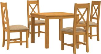 vidaXL Conjunto De Comedor 5 Uds. Beige Madera De Roble S&oacute;lido Vidaxl
