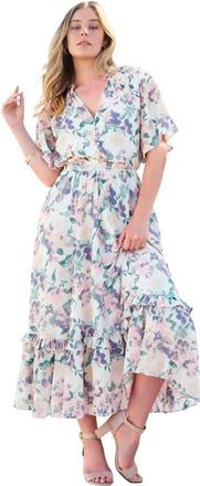 Roaman's Tiered Ruffle Dress in Ivory Multi Watercolor at Nordstrom, Size 32