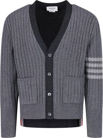 Thom Browne Cable Knit Button-Up Front Ribbed Detailing Cardigan