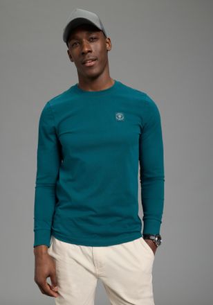 DELMAO Rundhalsshirt DELMAO, Herren, Gr. 4XL (68/70), dunkelgr&uuml;n, Single Jersey, Obermaterial: 100% Baumwolle, unifarben, Basic, Basic schmal, Rundhals, Ripp