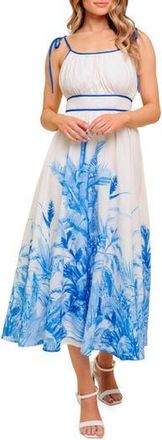 Flying Tomato Frond Print Midi Dress in Ivory Blue at Nordstrom Rack, Size Medium