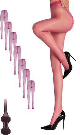 Lechery 7-Pack Glossy Sheer Run Resistant Party Evening Tights for Women in Pink at Nordstrom, Size Large/x-Large