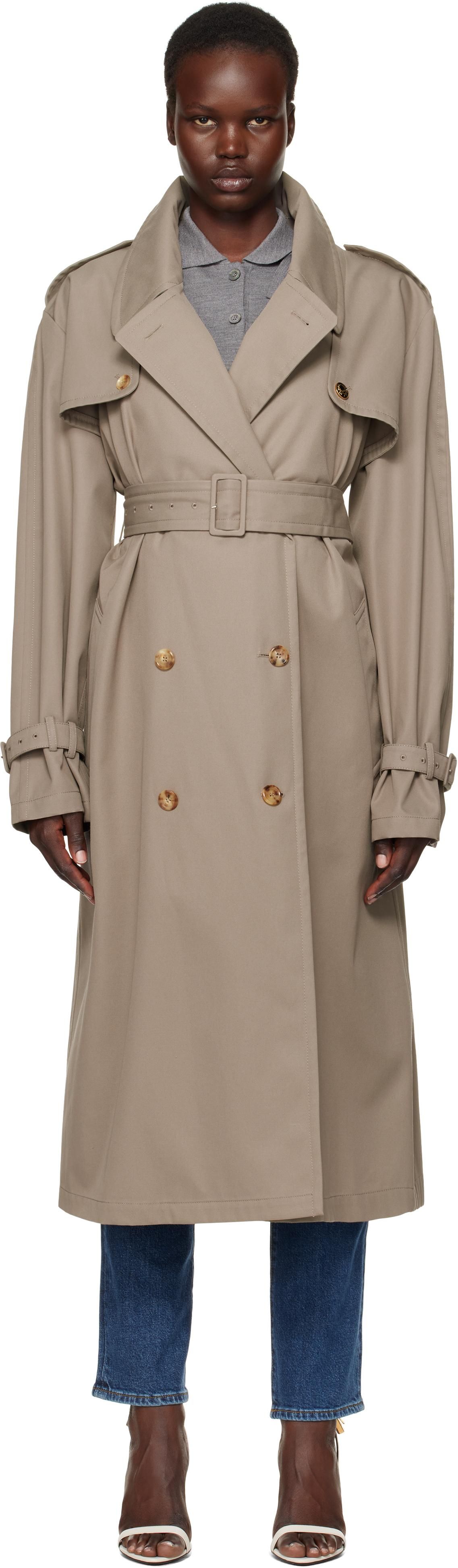 コート MOSCHINO Women Trench Coats V0601 05130082 Beige Moschino Moschino Beige Cotton Blend Trench Coat Women