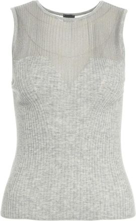 Pinko Grijze Ribgebreide Top met Glitter - Dames - Tops zonder mouwen - Grijs - M - Tops