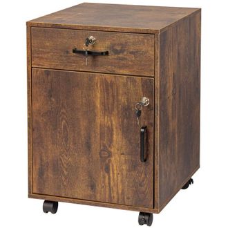 Relaxdays Relaxdays Rollcontainer, cassetto e anta, HBT: 57 x 40 x 40 cm, con serratura, armadietto su ruote, marrone vintage
