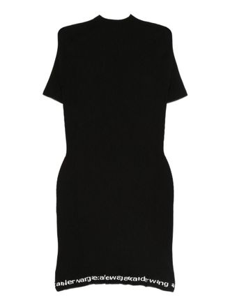 Alexander Wang Black Knitted Dress With Logo Hem