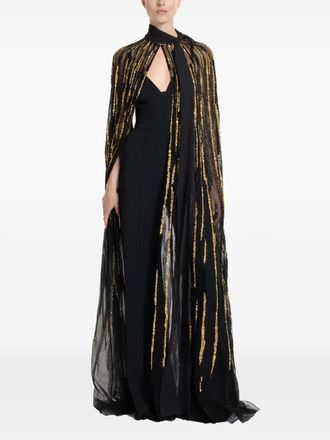Elie Saab Cape verfraaid met kralen - Zwart