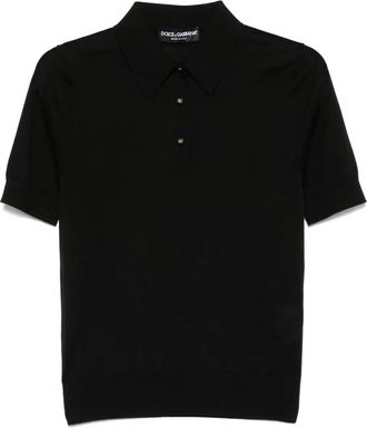 Dolce & Gabbana fine-knit polo top - women - Cashmere/Silk - 40 - Black