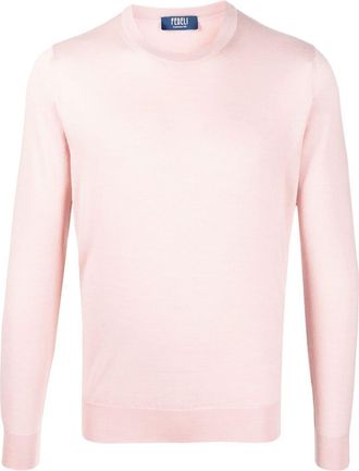Fedeli ribbed crew neck jumper - men - Silk/Cashmere - 54 - Pink