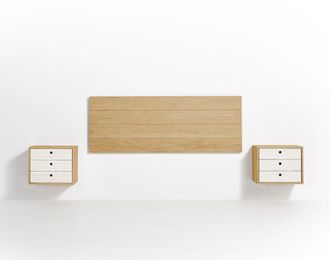 HOGAR 24 Cabecero Acabado Madera + 2 Mesitas Flotantes tres cajones Cera/Negro