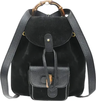 Gucci Vintage Bamboo Suede Black Suede Backpack Bag (Pre-Owned)