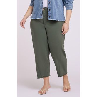 NYDJ Alyssa High Waist Fray Hem Crop Relaxed Tapered Jeans in Desert Green at Nordstrom, Size 16W