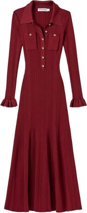 Self Portrait Abito midi a coste con bottoni - Rosso