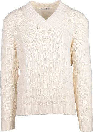 KANGRA Cable Knit V-Neck Sweater In Extrafine Merino Wool